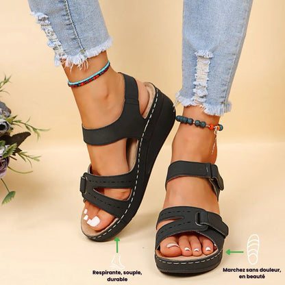 VELORA™ - Sandale compensée orthopédique – Confort ultime & style irrésistible